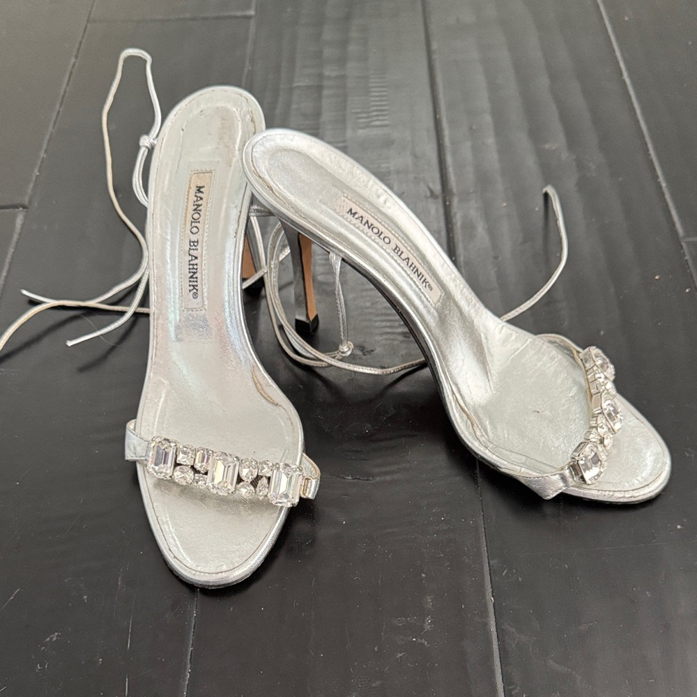 Manolo Blahnik Silver Heeled Sandals
